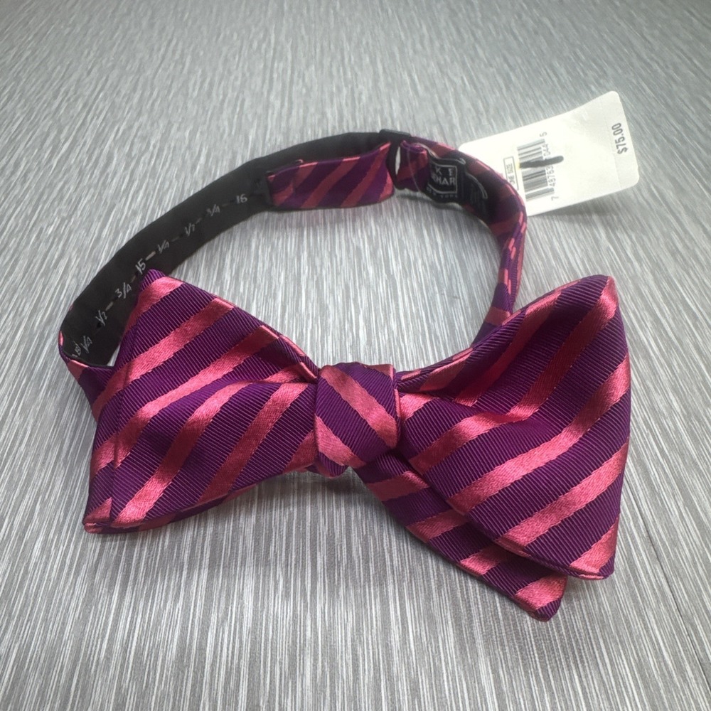 Ike Behar Men's Silk Bow Tie Purple Pink Stripe Adjustable Formal Wedding